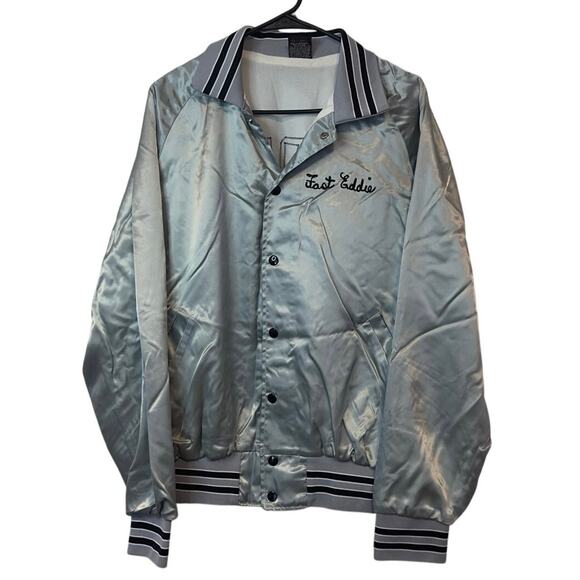 Vintage Aristo Jac by Hilton Satin Bomber Jacket 31 Model A Ford Silver Size XL - Picture 1 of 9